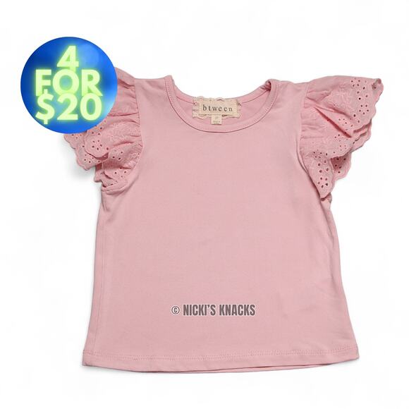 4/$20 - Btween Toddler Girls Light Pink Short Eyelet Sleeve T-Shirt Size 2T - Picture 1 of 7